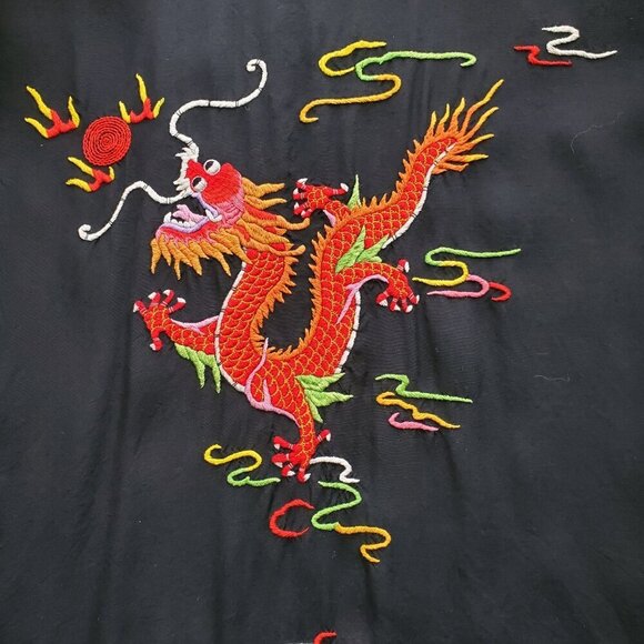 Vintage Dragon Embroidered Kimono Style Artsy Boho Robe Black Size S - Picture 3 of 13